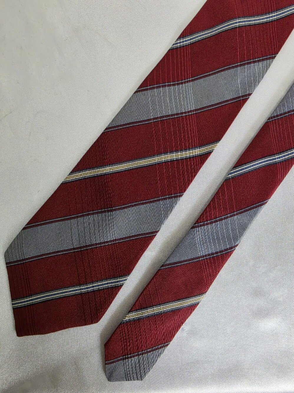 Vintage Lanvin Paris Red and Gray Striped 100% Silk Tie